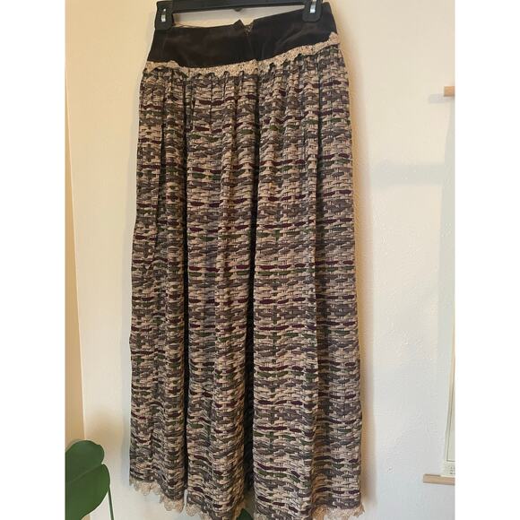 Vintage 80s Miss O Oscar De La Renta Silk Basket Weave Skirt with Velvet Yoke - Picture 10 of 11